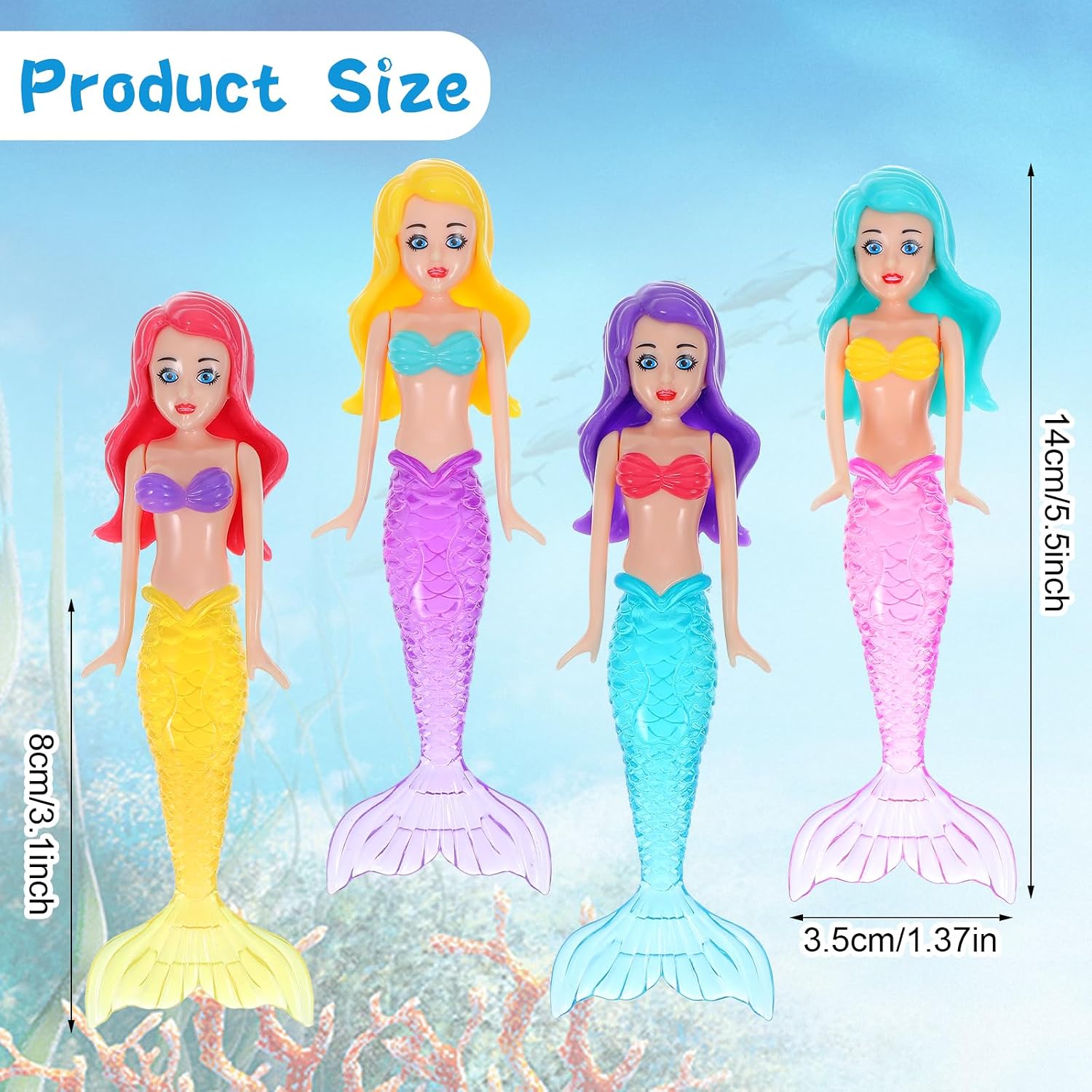 4PCS Mermaid Dive Toys, Underwater Pool & Bath Toys for Kids