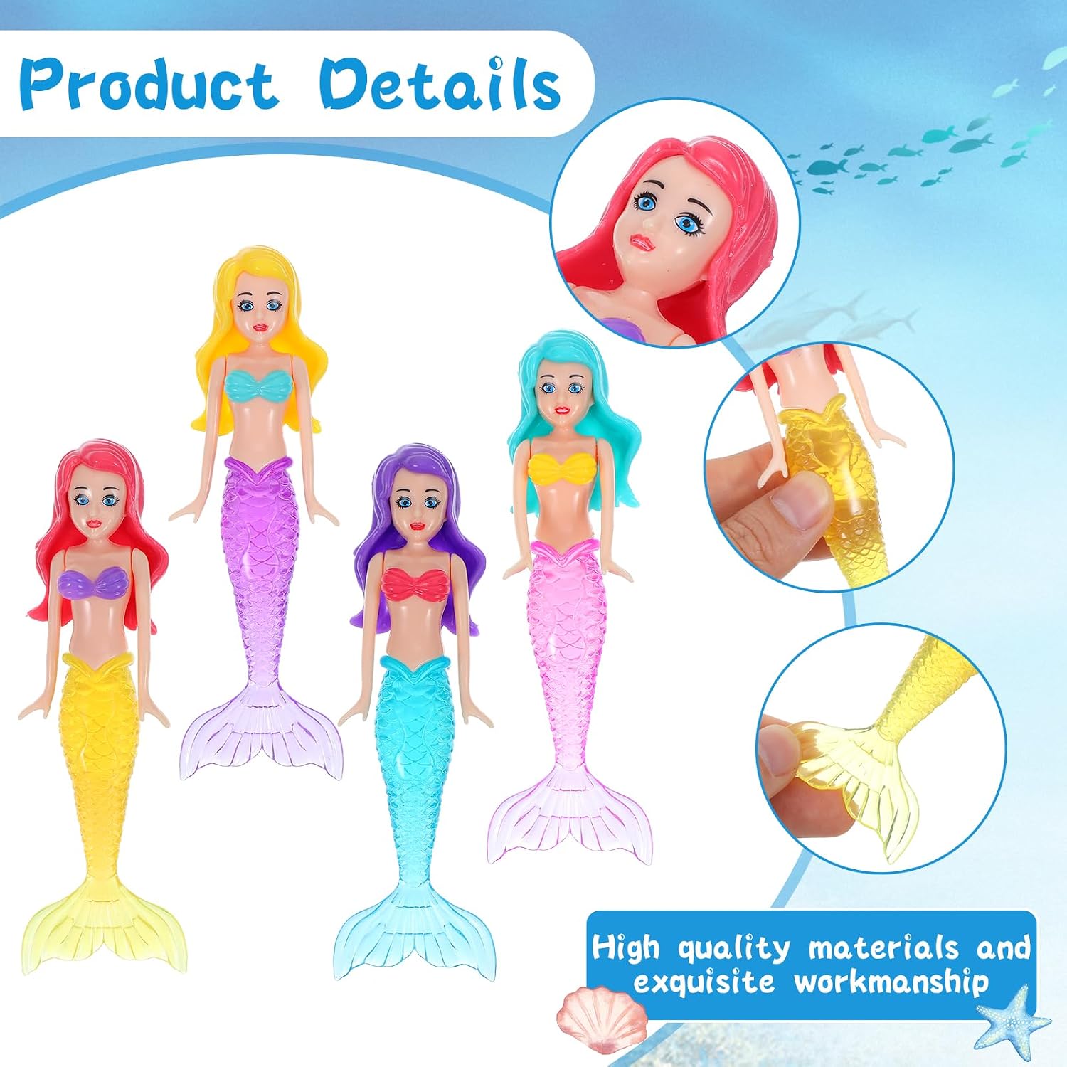 4PCS Mermaid Dive Toys, Underwater Pool & Bath Toys for Kids
