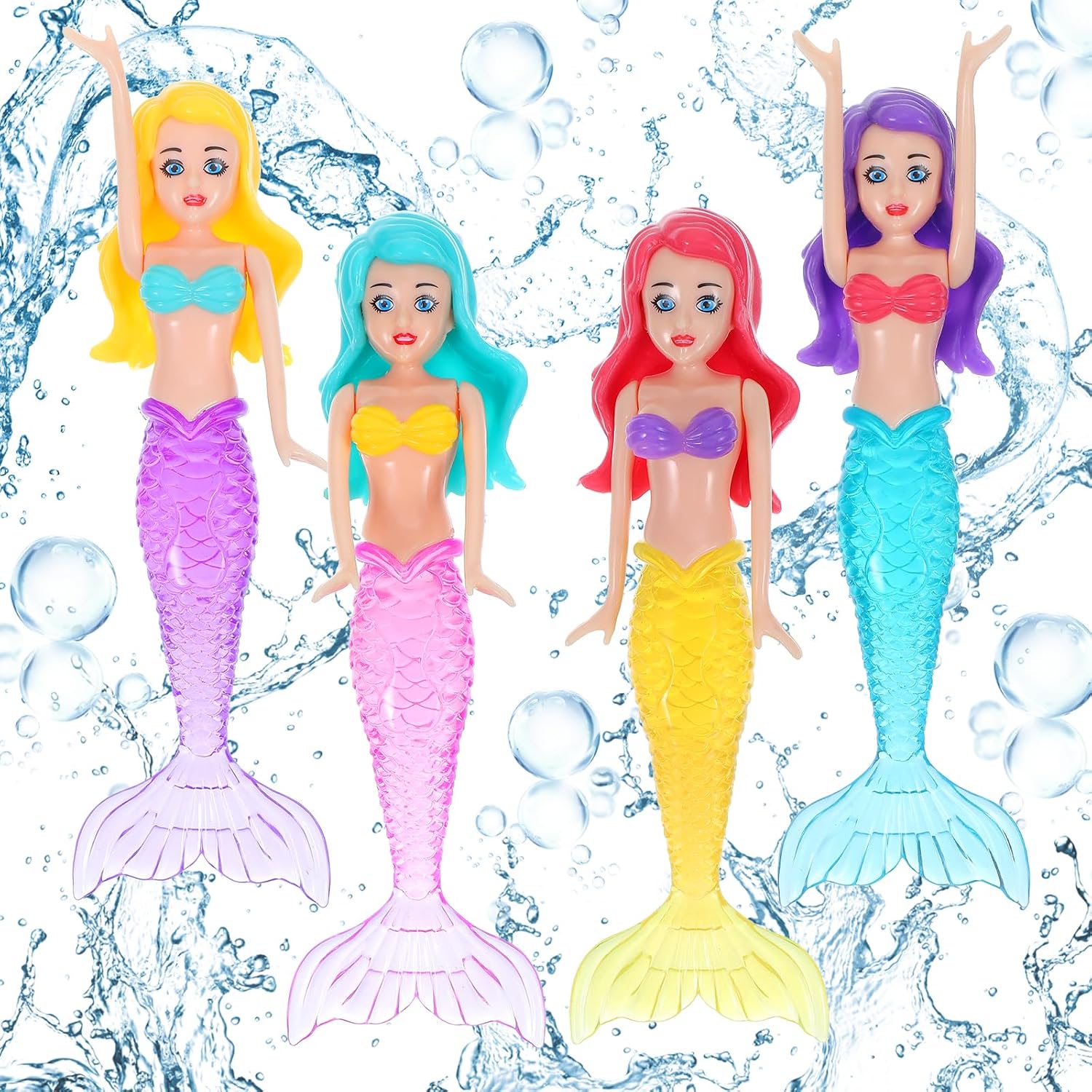 4PCS Mermaid Dive Toys, Underwater Pool & Bath Toys for Kids
